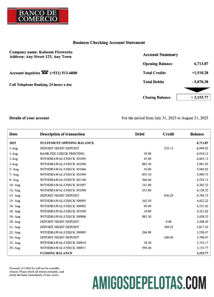 Baixável Peruvian Banco De Comercio Enterprise Statement Word And PDF modelo